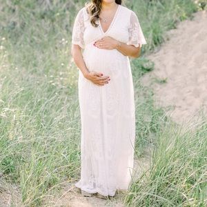PinkBlush White Lace Maternity Maxi Dress